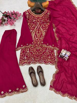 Rani-pink silk blend embroidered palazzo set 4