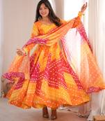Multicolor organza printed flared gown set