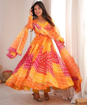 Multicolor organza printed flared gown set 2