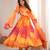 Multicolor organza printed flared gown set
