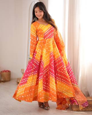 Multicolor organza printed flared gown set 3