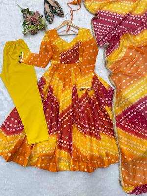 Multicolor organza printed flared gown set 4