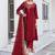 Red silk blend embroidered kurta set