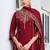Red silk blend embroidered kurta set