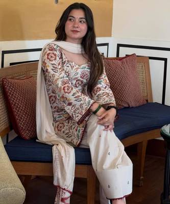 Beige cotton silk printed farshi salwar set 2