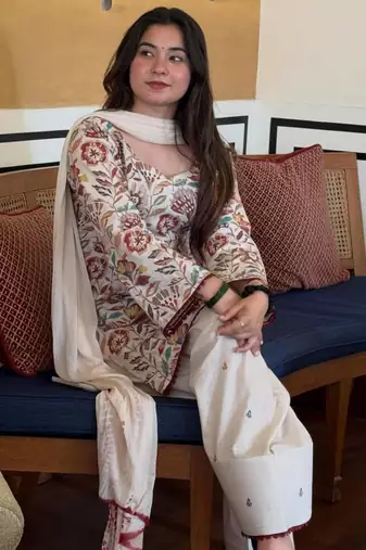 Beige cotton silk printed farshi salwar set