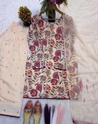 Beige cotton silk printed farshi salwar set 3