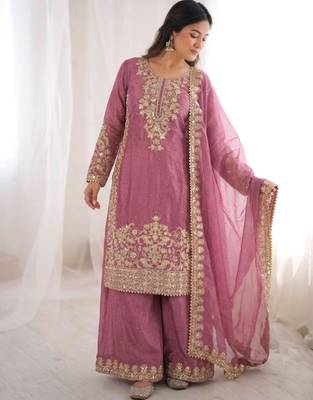 Pink silk blend embroidered palazzo set 2