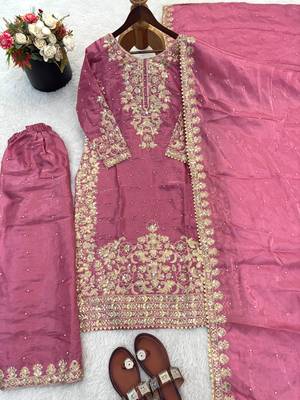 Pink silk blend embroidered palazzo set 4
