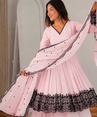 Pink faux georgette embroidered palazzo set 2