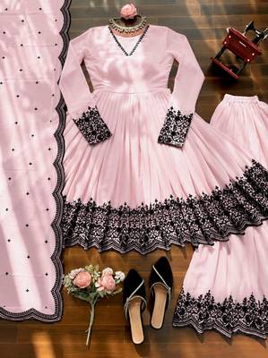 Pink faux georgette embroidered palazzo set 4