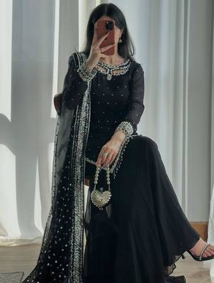Black faux georgette embroidered palazzo set 1