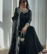 Black faux georgette embroidered palazzo set