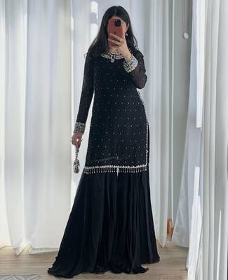 Black faux georgette embroidered palazzo set 2