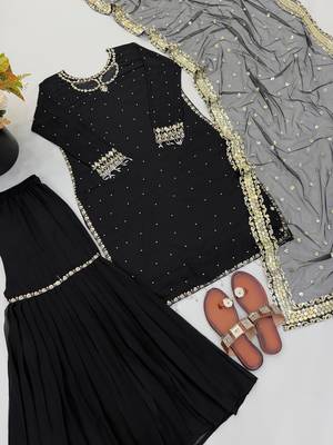 Black faux georgette embroidered palazzo set 3
