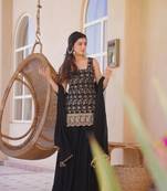 Black faux georgette embroidered palazzo set