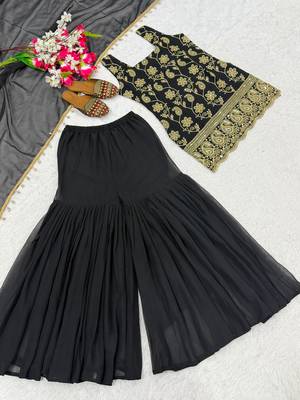 Black faux georgette embroidered palazzo set 4