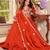 Orange silk blend embroidered flared gown set