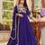 Purple silk blend embroidered flared gown set