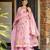 Pink georgette embroidered flared gown set