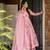 Pink georgette embroidered flared gown set