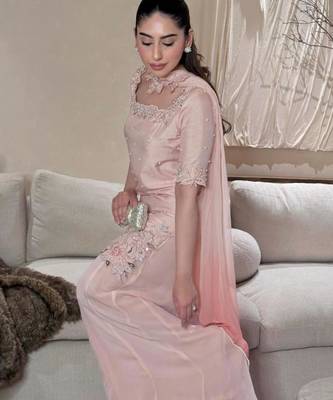 Pink silk blend embroidered palazzo set 2