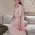 Pink silk blend embroidered palazzo set