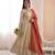 Beige silk blend lace flared gown set