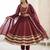 Maroon silk blend lace flared gown set