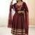 Maroon silk blend lace flared gown set
