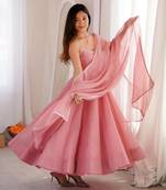 Pink silk blend plain anarkali set