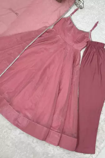 Pink silk blend plain anarkali set