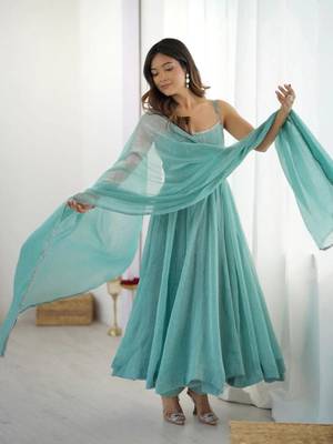 Blue silk blend plain anarkali set 3