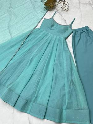 Blue silk blend plain anarkali set 4