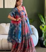 Multicolor organza printed flared gown set