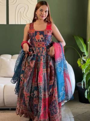 Multicolor organza printed flared gown set 2