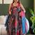 Multicolor organza printed flared gown set