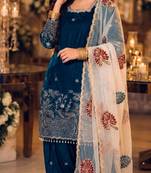 Blue silk blend embroidered farshi salwar set