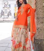Orange silk blend embroidered sharara set