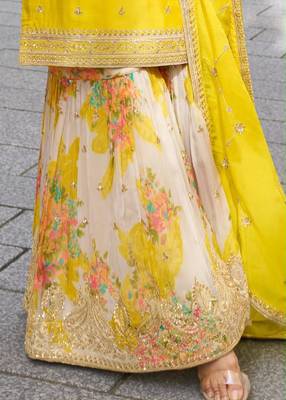 Yellow silk blend embroidered sharara set 4