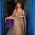 Champagne silk blend embroidered flared gown set