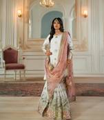 White faux georgette embroidered sharara set