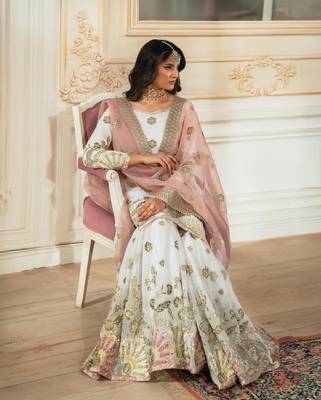White faux georgette embroidered sharara set 2