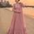 Pink faux georgette embroidered flared gown set