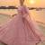 Pink faux georgette embroidered flared gown set