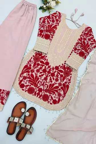 Multicolor faux georgette embroidered salwar kameez