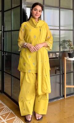 Yellow chanderi embroidered farshi salwar set 2