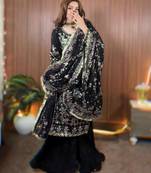 Black faux georgette embroidered palazzo set