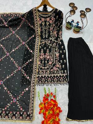 Black faux georgette embroidered palazzo set 2