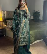 Green faux georgette embroidered palazzo set